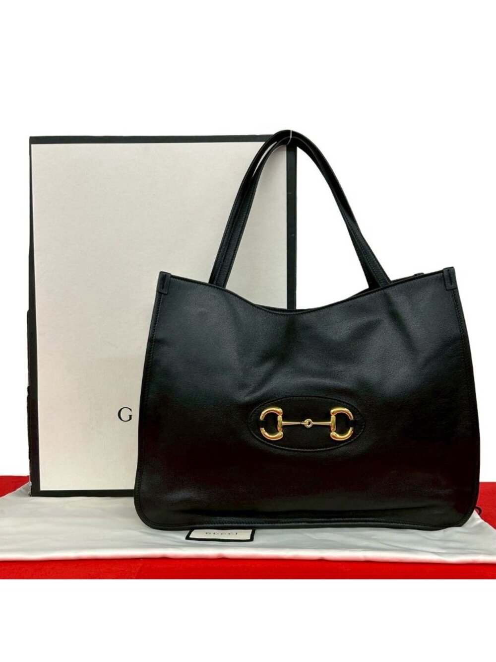 Gucci Box Horsebit 1955 Leather Tote Bag Business Black